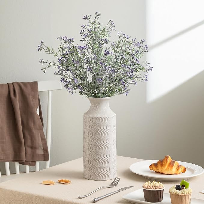 Ceramic Flower Vase, 11 Inch Tall Rustic Vase for Decor | Large White Vase Adds Vintage Charm to Centerpieces, Table, Living Room, and Home Decor, Perfect for Farmhouse Style Spaces