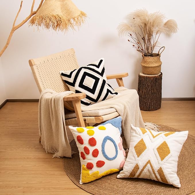 lifein 18x18 Pillow Covers-Throw Pillow Cover Tufted Boho Jacquard Pillow Covers Farmhouse Decorative Pillow Cover Pillow Cases for Gift Couch Sofa Bed Chair Living Room Home Decor