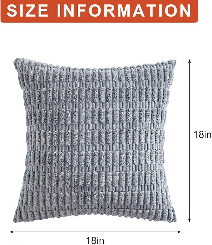 Aegero Pack of 2 Corduroy Decorative Throw Pillow Covers 18x18 InchSoft Boho Striped Pillow Covers Modern Farmhouse Home Decor for Sofa Living Room Couch Bed(Light Grey) | Fall Soft Striped Pillow Covers Modern Farmhouse Home Decor Christmas Throw Pill...