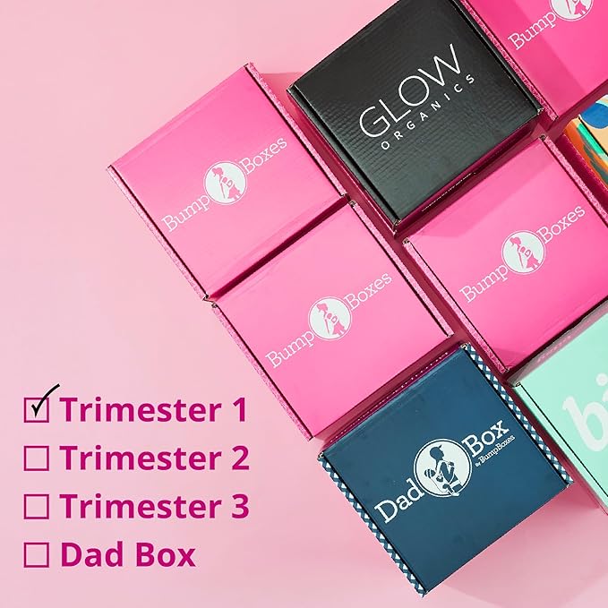 Bump Boxes 1st Trimester Pregnancy Gifts for Expecting Moms with Water Bottle, Journal, Lotion and Milestone Cards, Gift for Mother to Be
