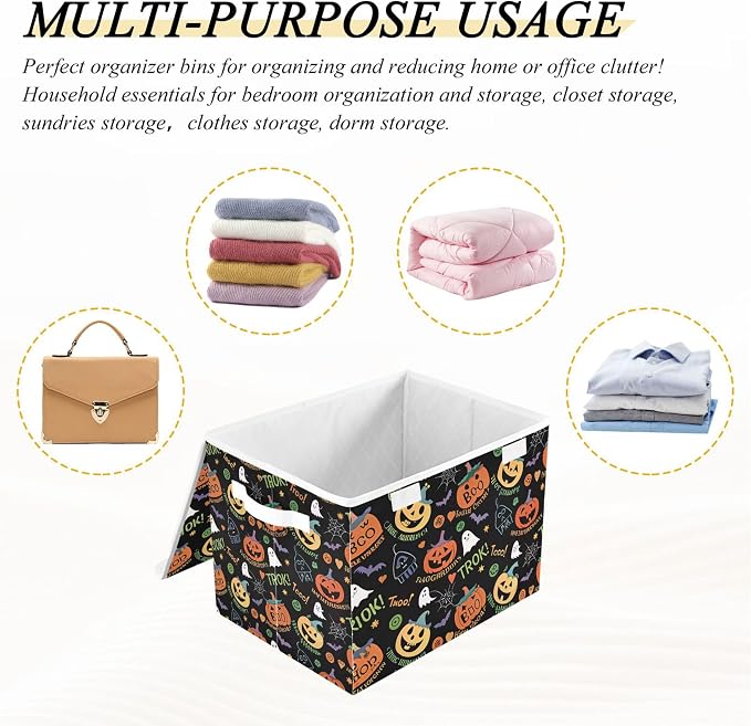 Halloween Ghost Pumpkin Ghosts Storage Bins with Lids and Carrying Handle,Foldable Storage Boxes Organizer Containers Baskets Cube with Cover for Home Bedroom Closet Office