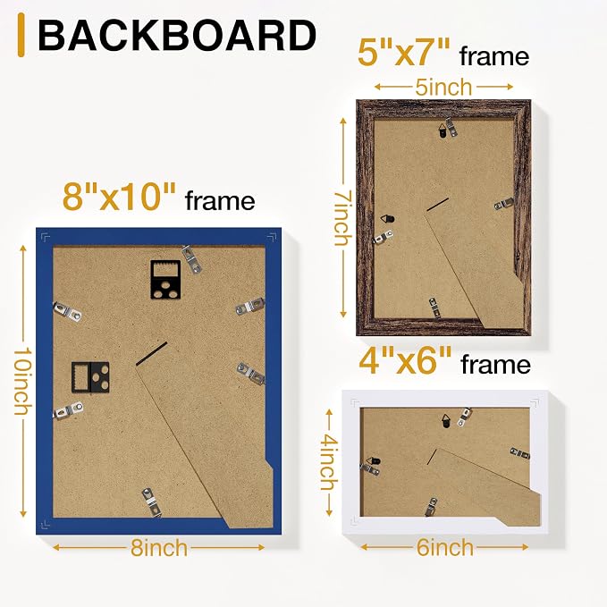 Vittanly 15 Pack Gallery Wall Frame Set, Blue, Brown, White | Picture Frames Collage Wall Decor: 3pcs 8x10, 6pcs 5x7, 6pcs 4x6. Picture Frame Set for Wall or Tabletop Display