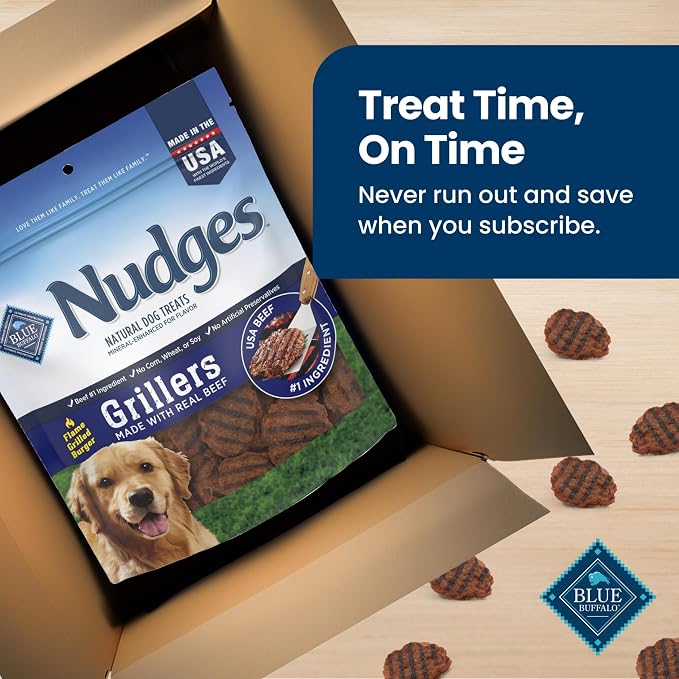 Blue Buffalo Nudges Grillers Beef Dog Treats, 16 oz | Real Beef First, Charred Texture, No Chicken By-Product, Corn, Wheat, or Soy
