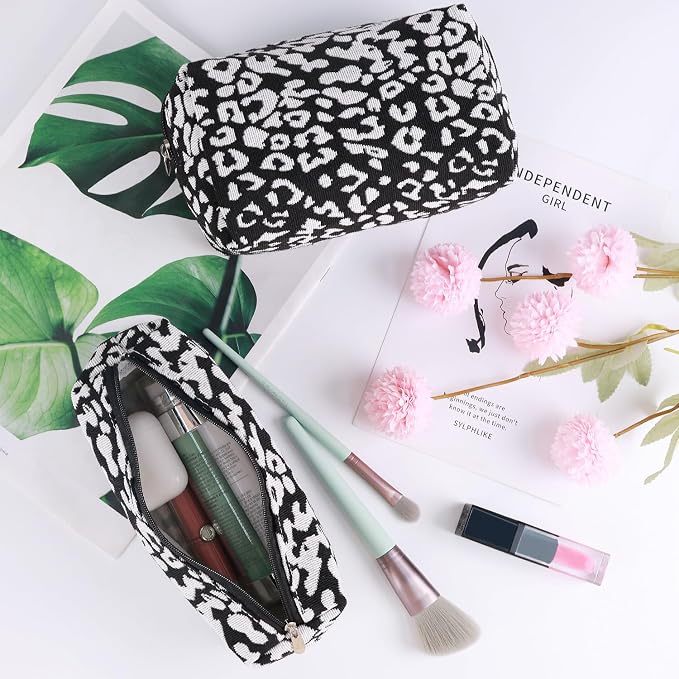 3 Pcs Makeup Bag Cosmetic Bag Set for Girls Women Travel Organizer Bathroom Toiletry Pouch Large Capacity Storage Bag (Black-2)