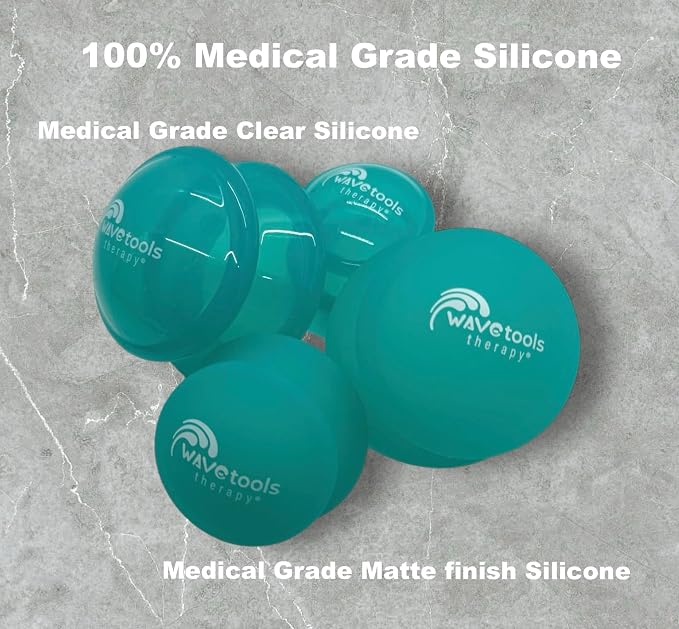 Wavetools Therapy Glide Silicone Sport Cupping set of 6 mushroom cups in case Ideal for massage, myofascial release, circulation and scars. (Matte Teal finish)