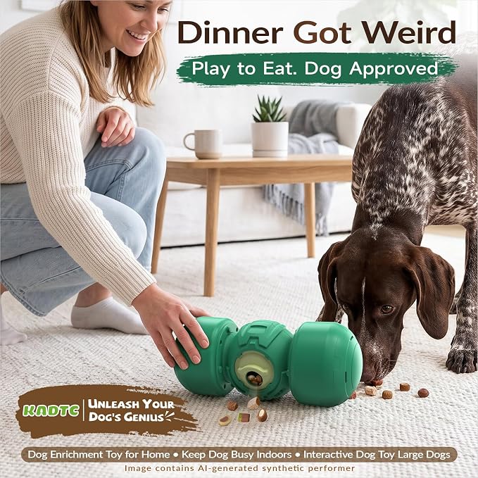 KADTC XL Dog Treat Dispenser Toy, Wobble Giggle Bone for Medium/Large Dogs | Roll-to-feed puzzle feeder: adjustable slow-feeder flow, mental exercise, energy burn, boredom relief, helps lower bloat risk
