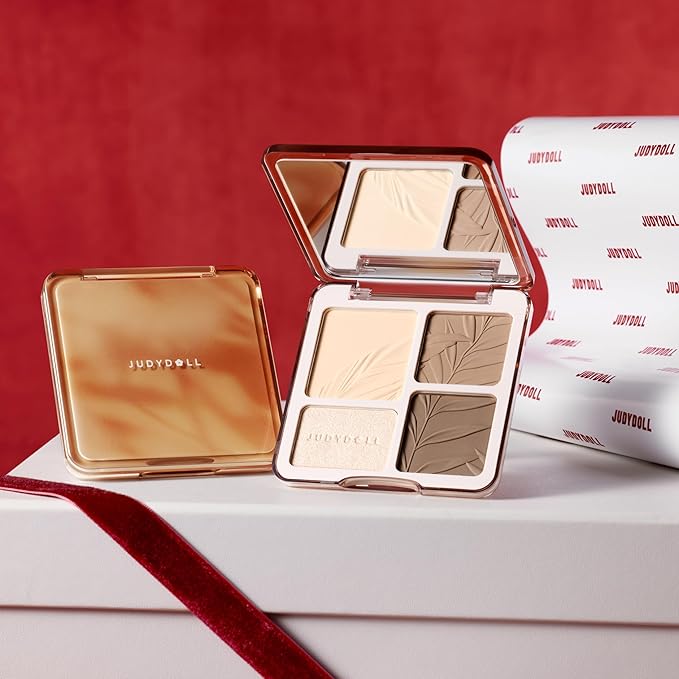 JUDYDOLL Highlight & Contour Palette, All-in-One Matte Highlighter Contour Compact, Natual Finish, Brightening Blendable Face Makeup for Cool Fair and Olive Skin (New Version 01 Wave Shadow Palette)