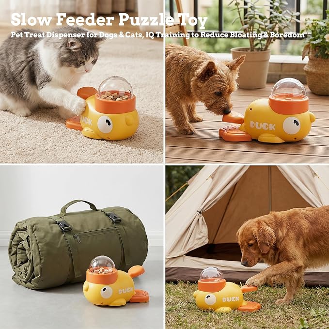 ANIS·KEBBR Duck-Shaped Treat Dispenser Dog Cat IQ Toy Slow Feeder for Small Pets