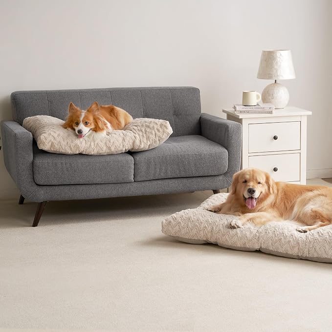 EHEYCIGA Washable Large Dog Bed for Crate, 35x23 Inch Pet Bed, Beige | Soft Dog Crate Bed, Plush and Comfy Kennel Pad, Deluxe Sleeping Mattress for Dogs Up to 45 lbs
