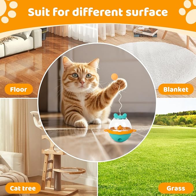 Pet Fit For Life Tumbler Treat Dispenser Cat Toy with Ball, Worm & Hook Attachment - Mental Interactive Wobble Puzzle Feeder for Indoor Cats, Snack Dispensing Spinner for Kitty Play - Orange, Medium