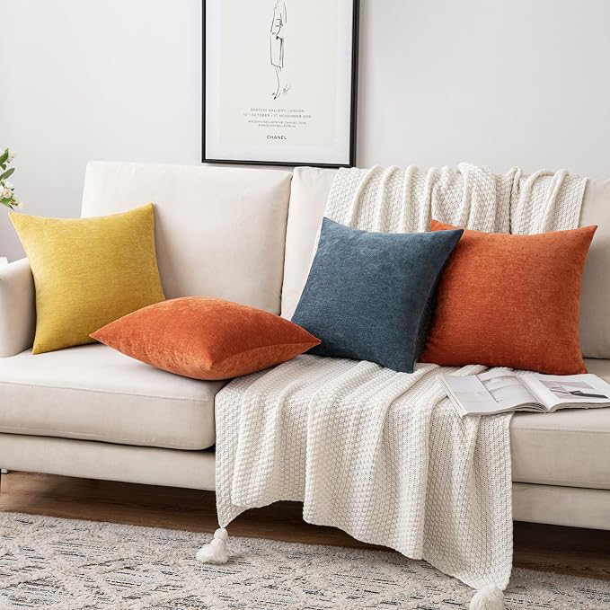 MIULEE Pack of 2 Mustard Yellow Decorative Pillow Covers 20x20 Inch | Soft Chenille Couch Throw Pillows Farmhouse Cushion Covers for Home Decor Sofa Bedroom Living Room