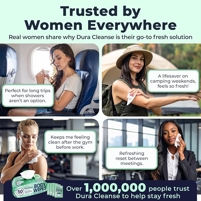 XL Body Wipes for Women - (2pk), 100 XL Shower Wipes + 8 Deodorizing Bath Wash Cloths - 10 x 11.5" Travel Size No Rinse Bathing Sheets, After Gym Cleaning Essentials, Toiletries for Womens Hygiene
