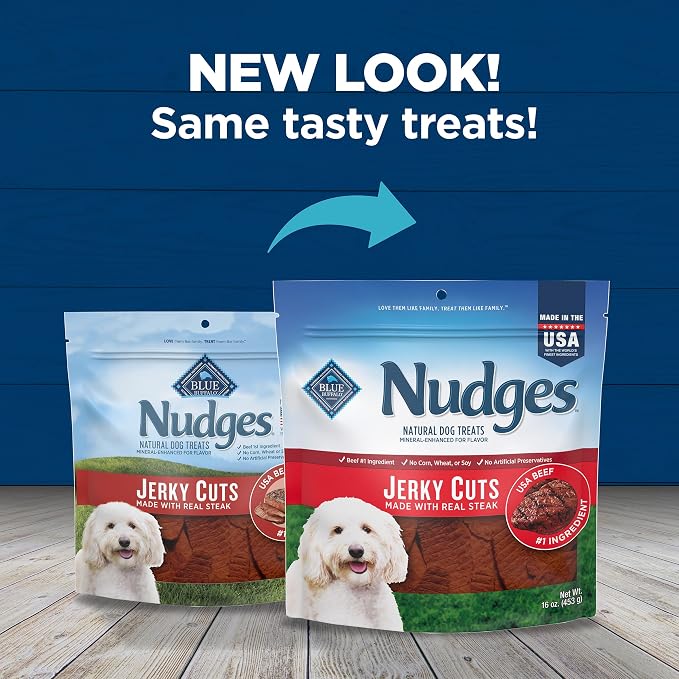 Blue Buffalo Nudges Jerky Cuts Dog Treats, Made in the USA with Natural Ingredients, Steak, 16-oz Bag (Pack of 4)