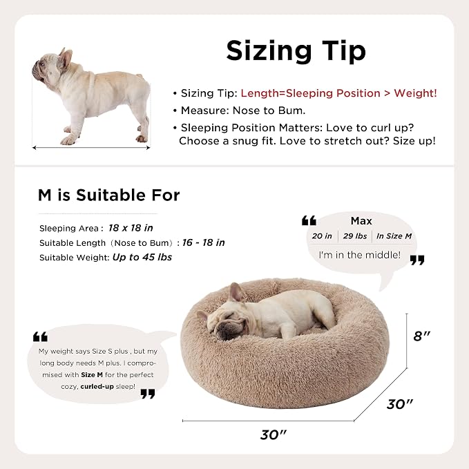 Bedsure Calming Dog Bed Medium Size Dog Donut Washable Pet Bed,30in 2 Pack | Fluffy Faux Fur Round Cuddler,Machine Washable,Anti-Slip Bottom,Anti-Anxiety,Deep Sleeping for Pets Up to 45 Lbs