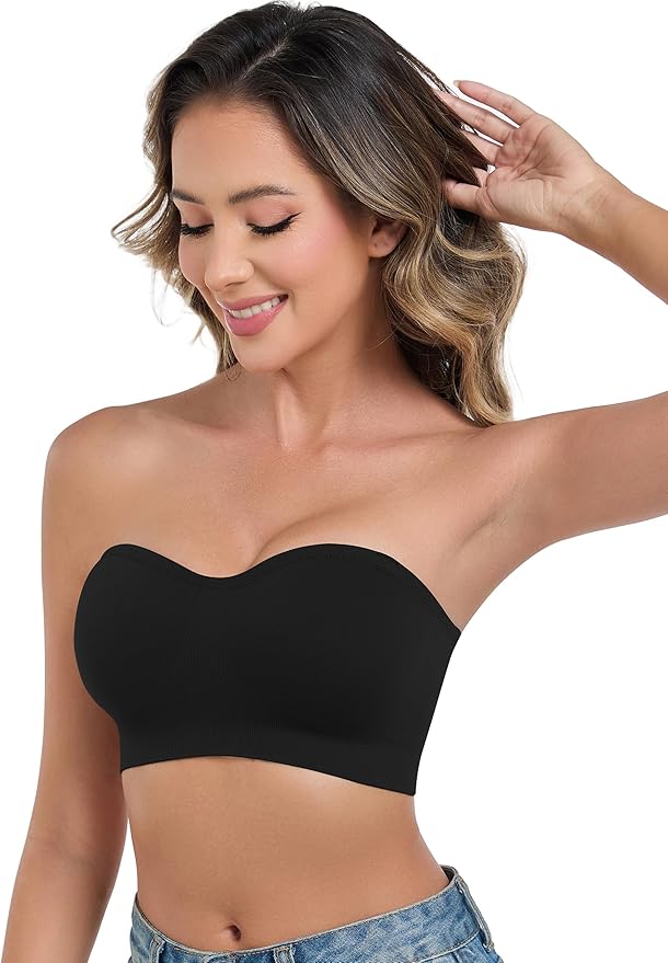 ANGOOL Strapless Bras for Women Wirefree Non-Slip Tube Top Invisible Bralette Seamless Padded Bandeau Bra