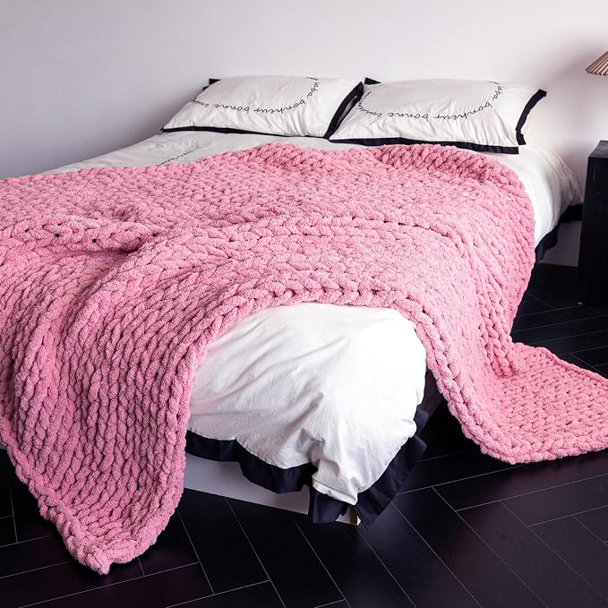 Chunky Knit Blanket - Luxury Soft Cozy 40 * 50 Throw Blanket,100% Woven Blanket Rope Knot Throw Blanket for Couch, Sofa, Home Decor, Gift - Machine Washable (Pink, 40 * 50)