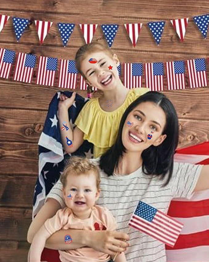 Fourth of July Decorations Tattoos, 10 Sheets 119 Styles 4th of July Temporary Tattoos for Kids Adults, Red White and Blue Party Supplies, USA Flag, Independence Day Favors, Memorial Accessories