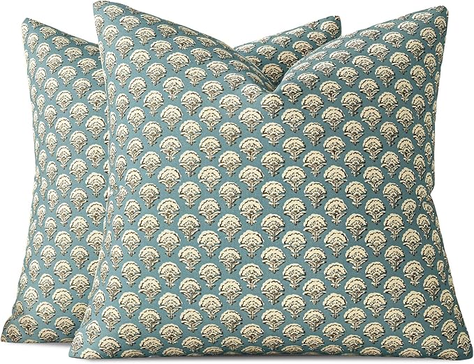 MIULEE Floral Print Decorative Euro Pillow Covers 22x22, Lake | Vintage Boho Farmhouse Modern Home Decor, Set of 2, Block Print Cushion Covers for Couch Sofa Bed Living Room