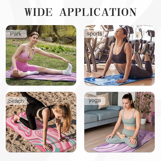 Yoga Mat Towel Cover with Large Corner Pockets, Non Slip Grip Microfiber Mat Cover Mat for Hot Yoga, Pilates and Gym Workout, 74" L x 26" W, Pink