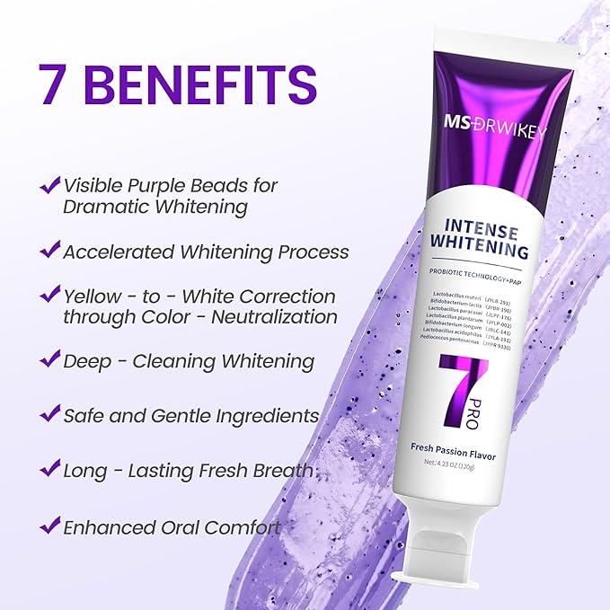 MSDRWIKEY SP-6 Toothpaste, Cooling Fresh Breath, and Popping 7-Pro Whitening Toothpaste Bundle | 6 Probiotics for Oral Health, Fluoride-Free, Safe for Enamel, Deep Whitening & Freshness