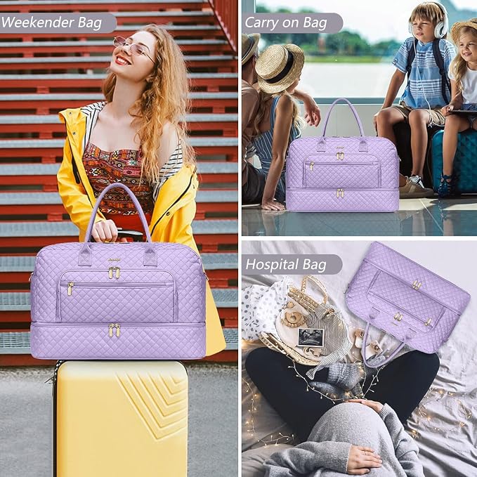 Travel Duffle Bag Weekender for Women - 38L Carry-On Overnight Bag Personal Item Bag with Shoe Compartment & Wet Pocket Weekend Tote Bags with Toiletry Bag Hospital Bags for Labor and Delivery