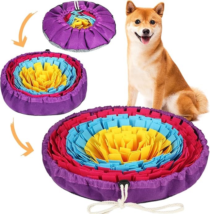 Vivifying Snuffle Mat for Dogs, Adjustable Dog Puzzle Toys Sniff Mat for All Breeds Dogs, Interactive Enrichment Toys for Slow Eating and Mental Stimulation (Yellow Blue Purple)