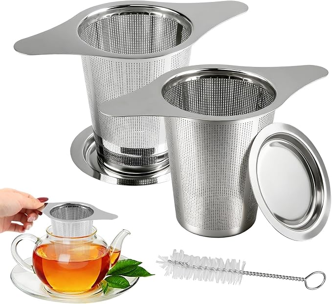 2-Pack 304 Stainless Steel Tea Infusers with Double Handles, Ultra-Fine Mesh Loose Leaf Strainers, Fits Most Teapots & Mugs, Easy to Clean – Great Gift for Tea Lovers