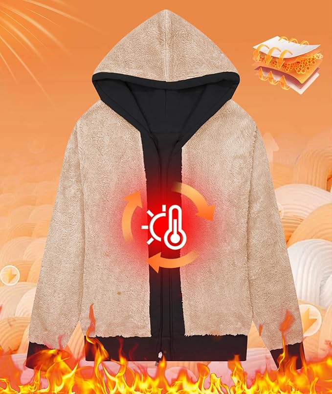 Little Beauty Womens Zip Up Hoodies Winter Thick Fleece Lined Hooded Jacket Casual Cozy Warm Sweatshirt Coat