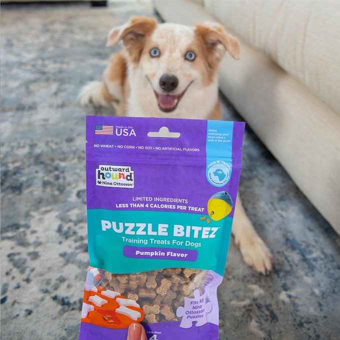 Outward Hound Nina Ottosson Puzzle Bitez Dog Treats, Pumpkin, 7.5 oz | USA Made, Healthy Bite-Sized Treats for Training Reward & Interactive Puzzle Toys, No Artificial Additives, Dogs & Puppies