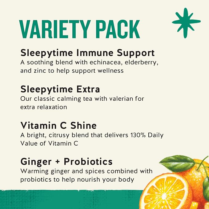 Celestial Seasonings Everyday Wellness Tea Variety Pack, Caffeine Free, 16 Tea Bags Box