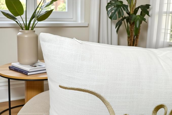 EURASIA DECOR Blessed Embroidered Lumbar Pillow Cover 12x20, Ivory | Raised muted gold script on ivory; scripture faith gift, cotton, hidden zip, solid back, cover only