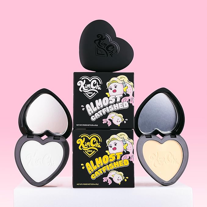 KimChi Chic Almost Catfished Micro Pressed Powder - Brightening Under Eye Setting Powder, Reduces Dark Circles, No Flashback, That White Powder