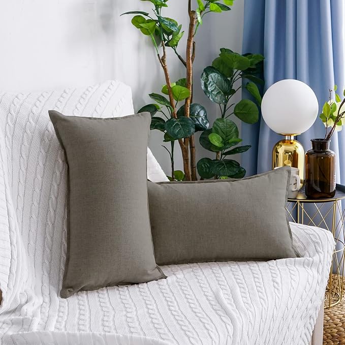 Jeanerlor Cotton Linen Decorative 12"x20" Lumbar Throw Pillow Case Cushion Cover with Twin Needles Stitch on Edge,for Wedding/Party/Gift/Car (30 x 50cm), Gray