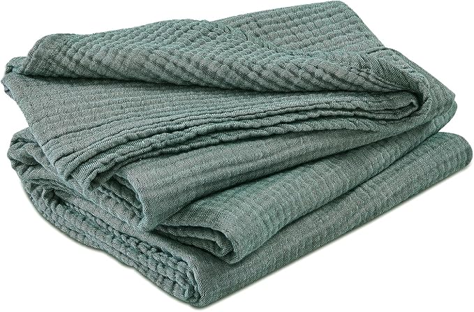 EMME Cotton Muslin King Blanket Breathable Gauze Soft Lightweight Blankets Adults Gifts for Women (Heather Forest Green, 108"x90")