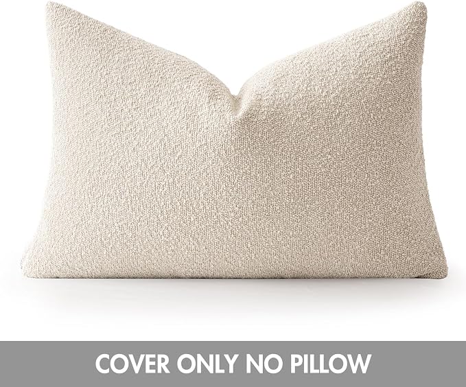 MIULEE Textured Boucle Lumbar Pillow Cover for Bed 16x24 Beige | Pack of 1 Textured Neutral Couch Throw Pillow Cover, Accent Solid Pillowcase, Sofa Living Room Home Decor