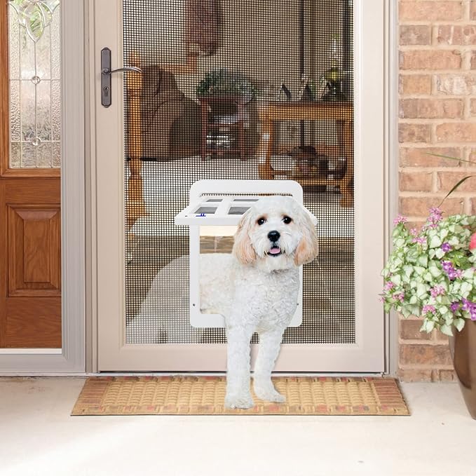 NAMSAN Dog Screen Door, Passage Size 12 x 16 inches, Dog Door for Screen Door, Large Pet Door for Sliding Door, Magnetic Automatic Closing, Self-Assembly, Lockable, White 