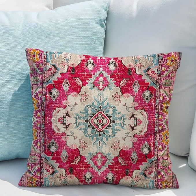 Snycler Boho Throw Pillow Covers 24x24 inch Set of 2 Boho Rug Carpet Double Sided Pattern Cotton Soft Pillow Case Cushion Cover Pillowcase for Couch Sofa Bed Decorative (Red)