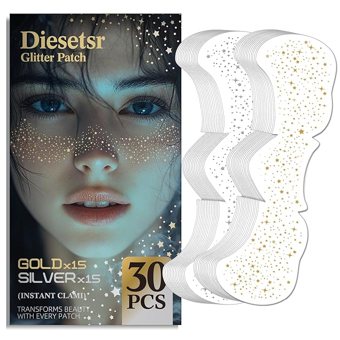 Glitter Freckles Face Tattoo, 30PCS Body Glitter Temporary Tattoos Sparkle Patches for Women, Waterproof Fake Freckles,Festival Rave Outfits Festival Decorations (Gold & Silver)