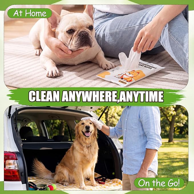 Irenare 6 Pack / 150 Pcs Pet Glove Wipes Bulk for Dogs and Cats, No-Rinse