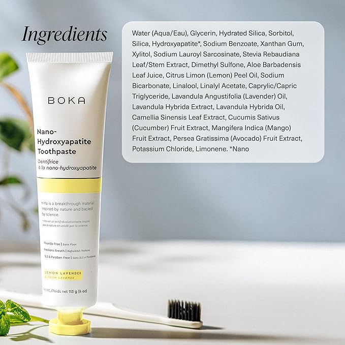 Boka Fluoride Free Toothpaste, Nano Hydroxyapatite Toothpaste, Appropriate for Sensitive Teeth - for Adult, Kids Oral Care - Lemon Lavender Flavor, 4 Fl Oz 3Pk US Manufactured