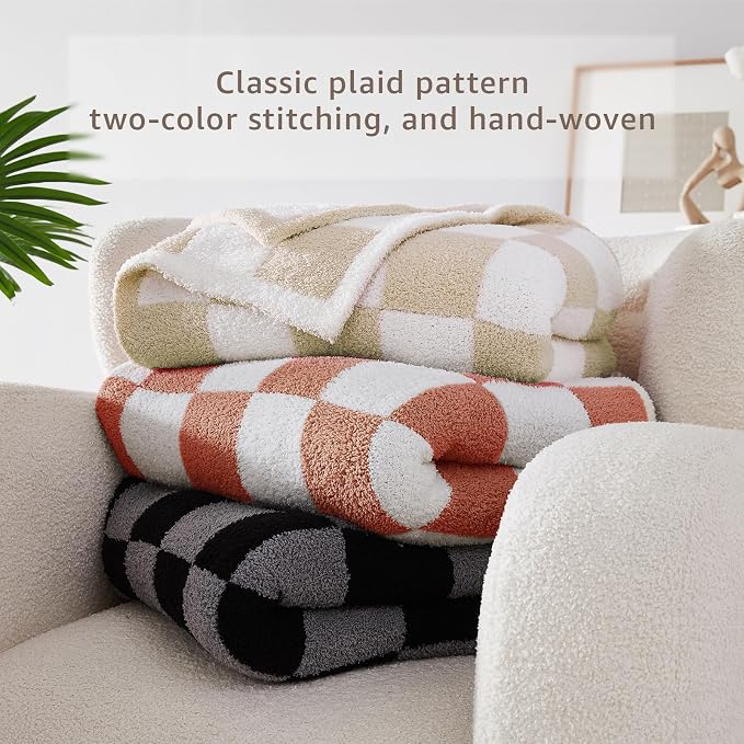 Soft Checkered Throw Blanket for Couch-Cozy Warm Knitted Blankets | Lightweight Warm Fluffy Decor for Women, Mom, Her & Girls, Sofa, Chair, Bed, 50x70in, Beige