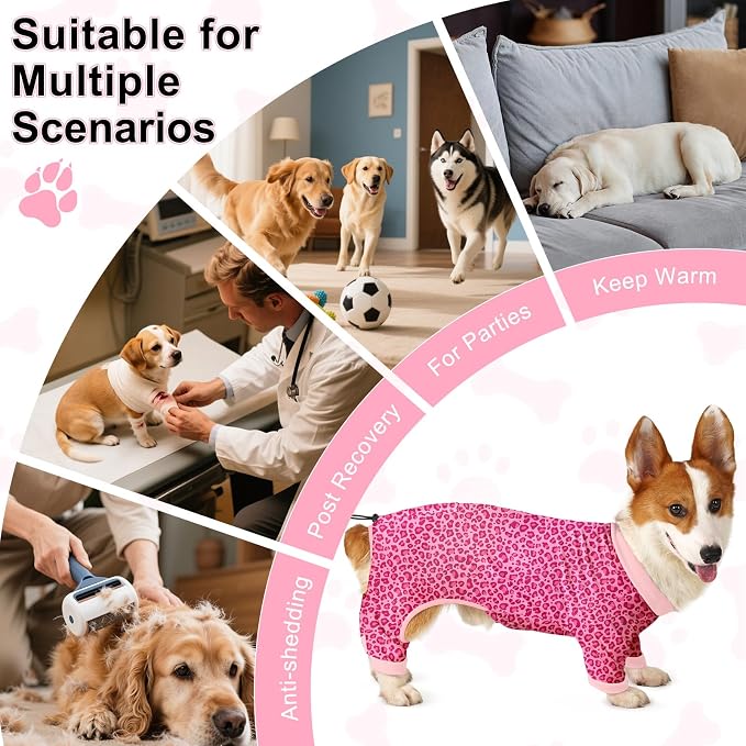 Bienbee Dog Pajamas, 4 Pack Adjustable Onesies for Small to Large Dogs XL | Dog Shedding Suit with Soft Fabric, Breathable & Stretchy, and Adjustable Back Length for Sleeping Lounging and Daily Use