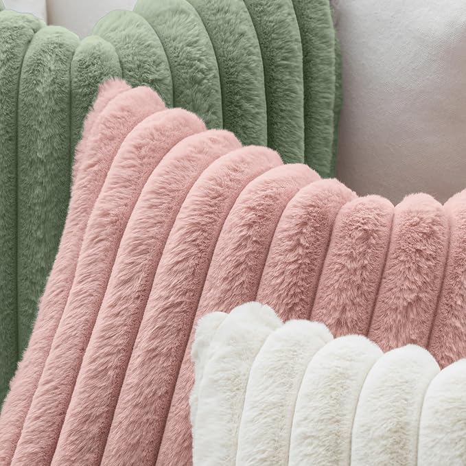 MIULEE Faux Fur Decorative Euro Sham Pillow Covers 24x24 Blush Pink 2 Pack | Modern Cute Soft Plush Couch Pillows, Cozy Fluffy Cushion Covers for Sofa Bed Living Room Home Decor
