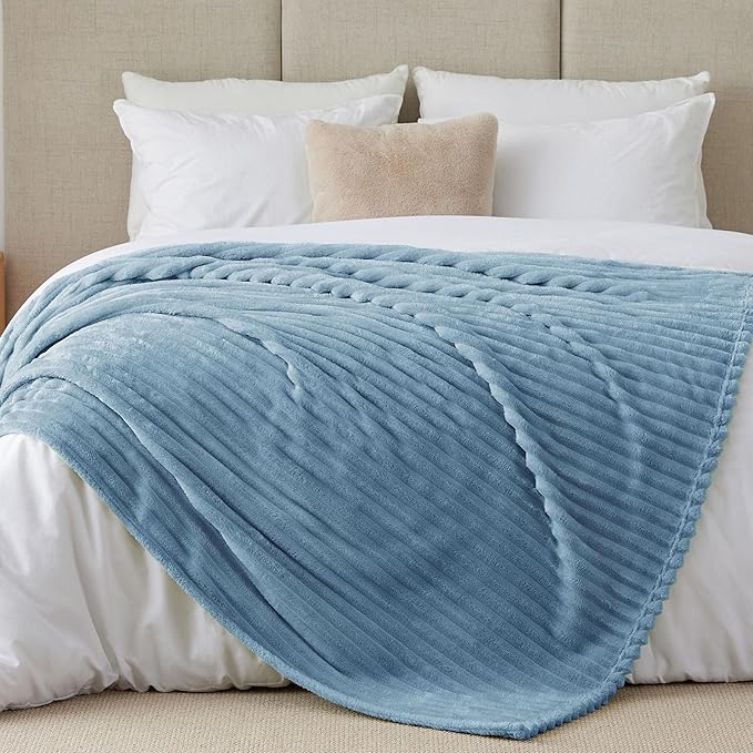 BEDELITE Ribbed King Size Blanket for Bed, Blue, 108"x90" | Ultra-Soft Plush Fleece, Warm Yet Lightweight, Ribbed Texture, Home Decor, Machine Washable, Giftable, All-Season Use