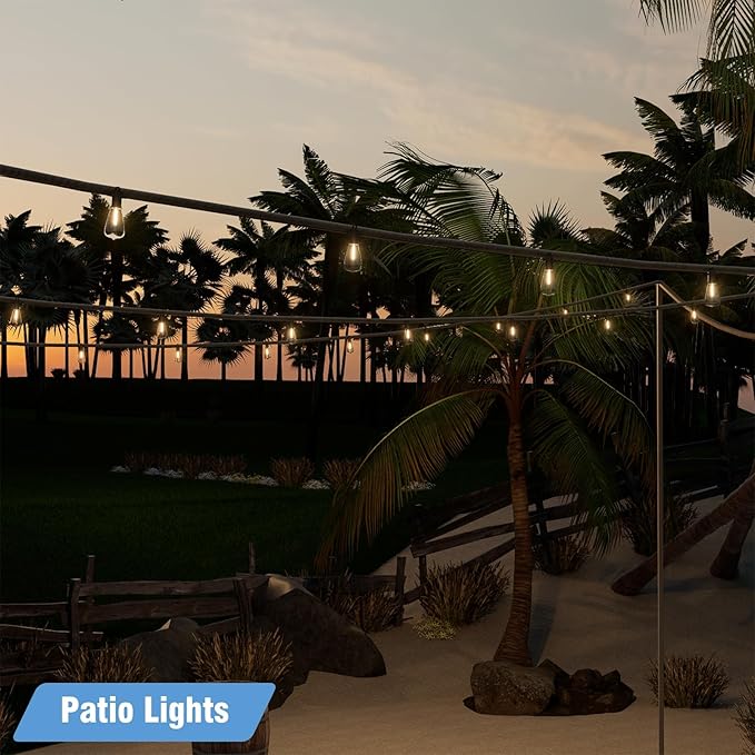 beatineon Outdoor String Lights 150ft, LED Patio Lights with 78 (75+3 Spare ST38 Shatterproof Bulbs), IP 65 Waterproof, Outside Hanging Light for Cafe Bistro Backyard (150 ft-78 Bulbs)