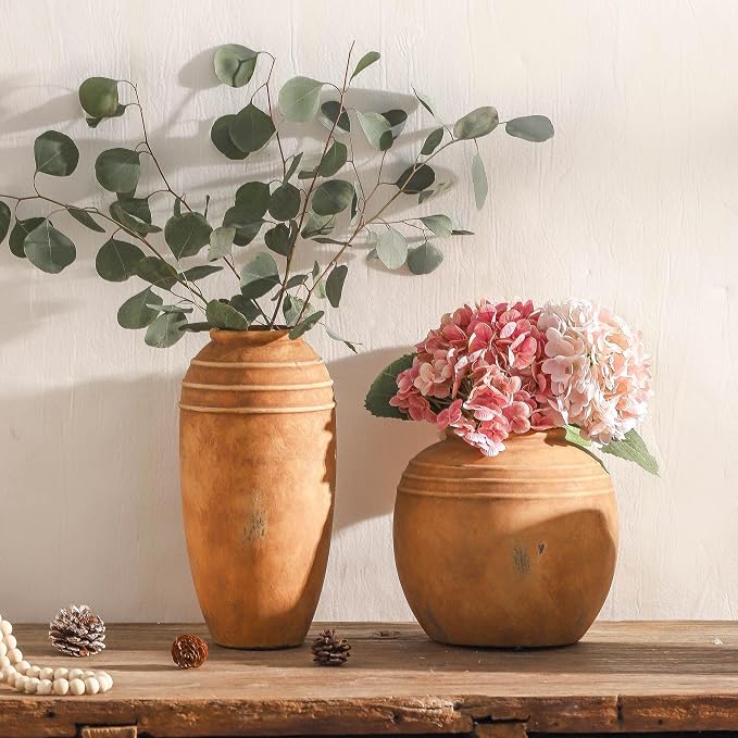 Large Ceramic Flower Vase,12.87 Inch Terracotta Vase for Home Decor | Rustic Farmhouse Vintage Vase for Living Room, Bedroom, Shelf, Entryway, Dining Table Centerpiece, Office Decor