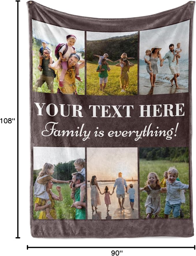 Personalized Photo & Text Blanket, Custom Picture Fleece Throw (7-Pic) | Printed in USA, ships next day, add 1-9 photos & custom text, fleece or sherpa, family keepsake gift, cozy home decor
