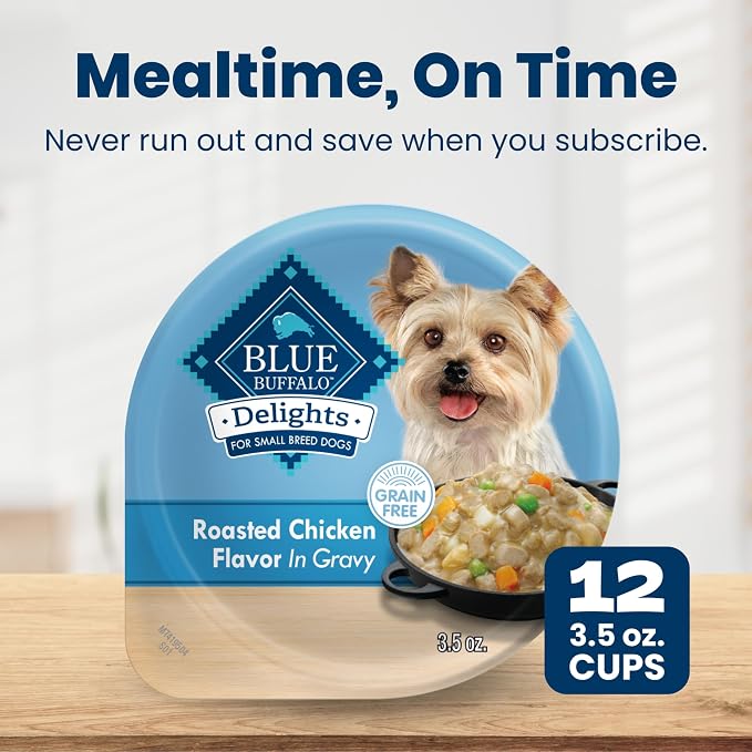 Blue Buffalo Delights Rotisserie Chicken Wet Dog Food, 3.5 oz, 12 ct | Small Breed Formula, Grain-Free, Real Chicken First, in Hearty Gravy, No Corn, Wheat, or Soy