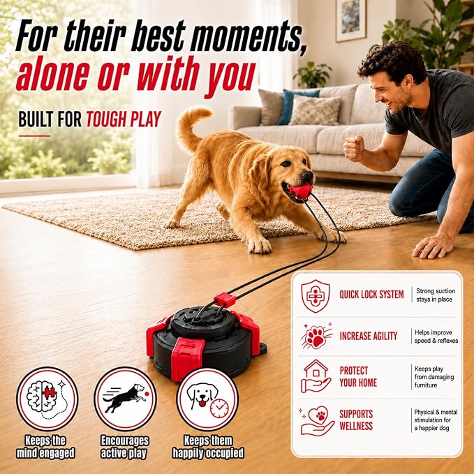 Interactive Suction Cup Toys for Large Dogs with Extended Rope, Dog Tug of War for Aggressive Chewers, Durable Stimulation Toys to Keep Them Entertained