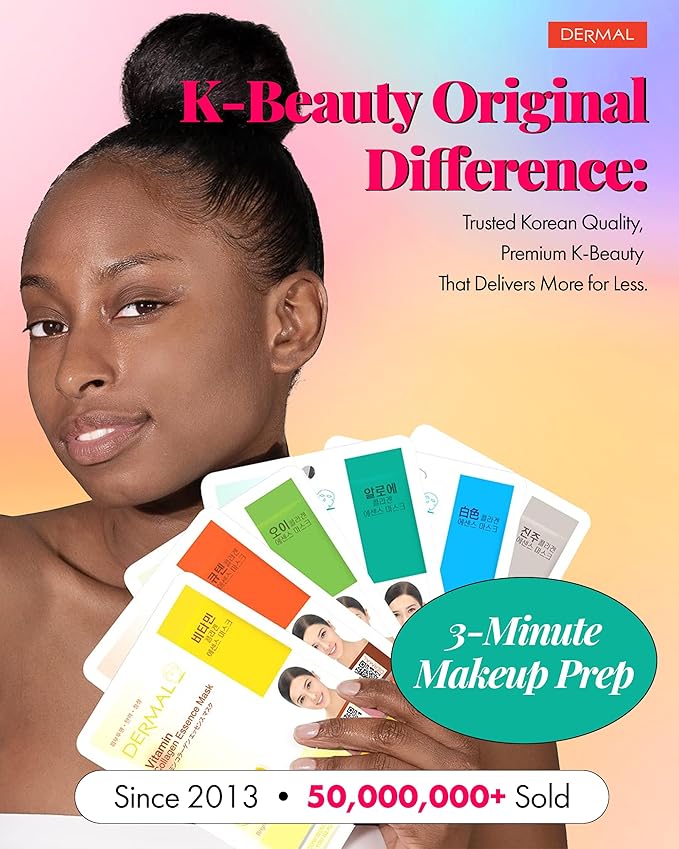 DERMAL Collagen Essence Sheet Mask 16 Combo Pack - 16 Days Daily Skin Therapy for Glow - Aloe, Snail, Vitamin Variety Gift Set - K-Beauty